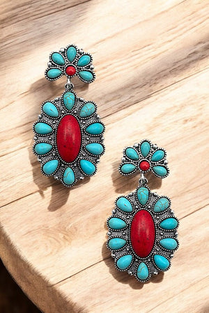 OVAL FLORAL GEM ACCENT DROP EARRING