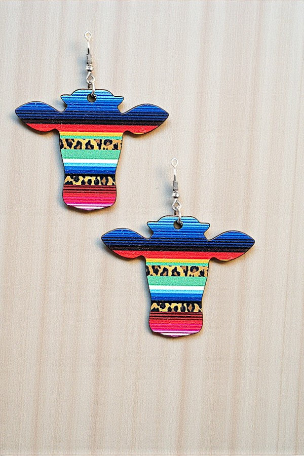 WESTERN BULL HEAD MIX PRINT DROP EARRING