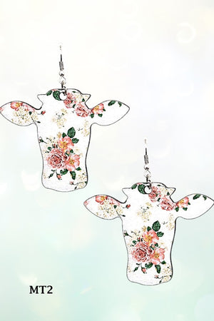 WESTERN BULL HEAD MIX PRINT DROP EARRING