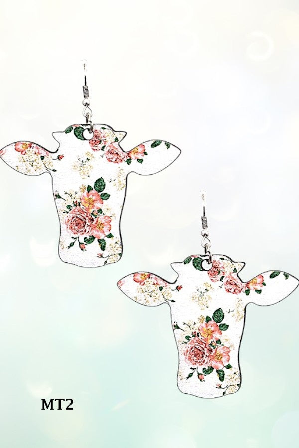 WESTERN BULL HEAD MIX PRINT DROP EARRING