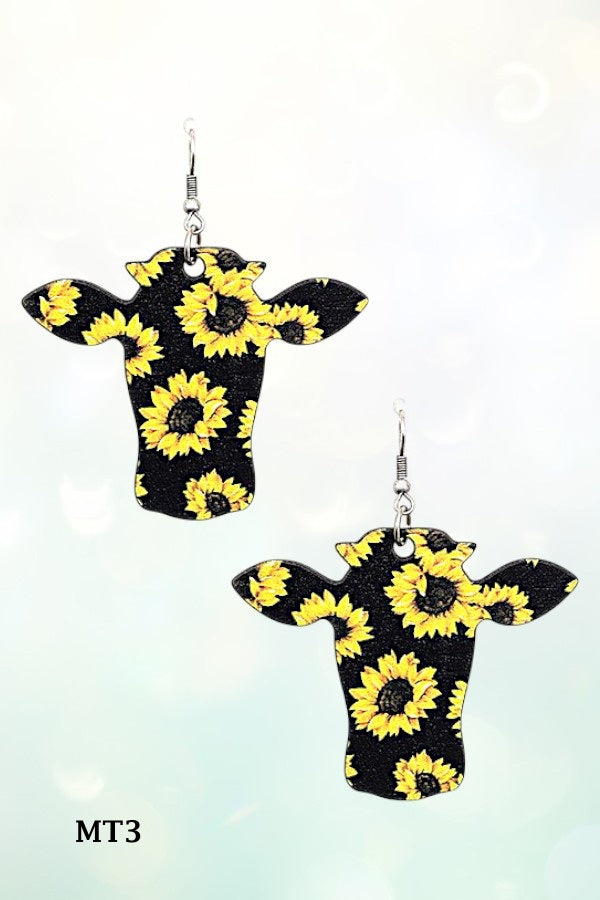 WESTERN BULL HEAD MIX PRINT DROP EARRING