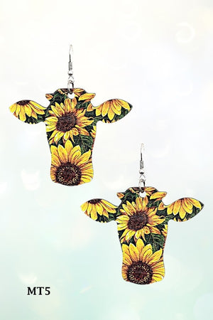 WESTERN BULL HEAD MIX PRINT DROP EARRING