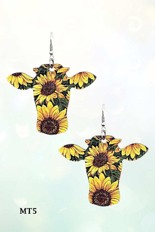 WESTERN BULL HEAD MIX PRINT DROP EARRING