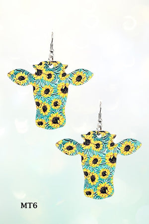 WESTERN BULL HEAD MIX PRINT DROP EARRING