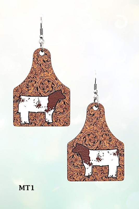 CATTLE TAG MIX PRINT DANGLE EARRING