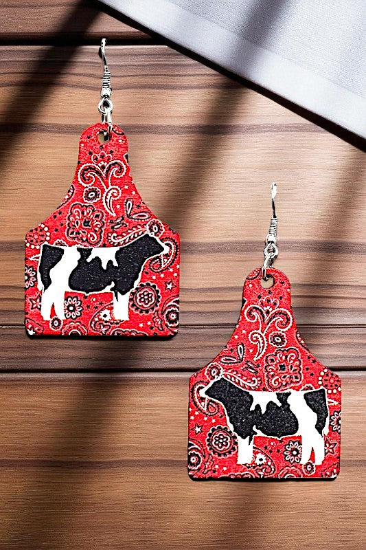 CATTLE TAG MIX PRINT DANGLE EARRING