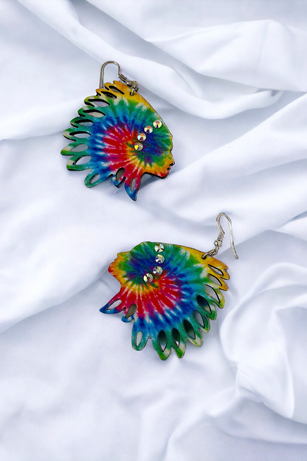 Indian Chief Multi Print Dangle Earring