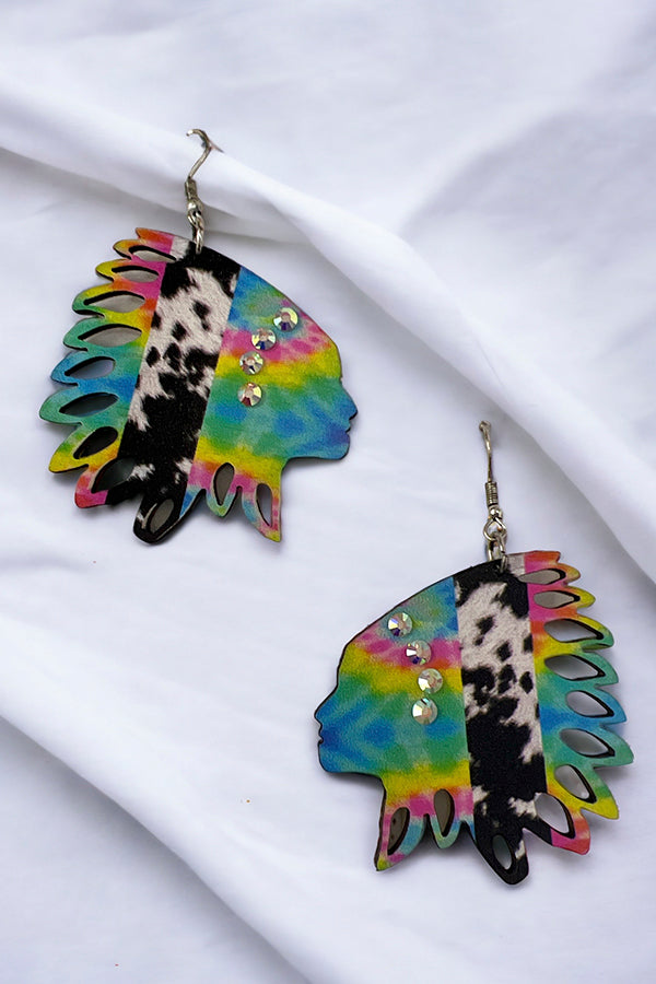 Indian Chief Multi Print Dangle Earring