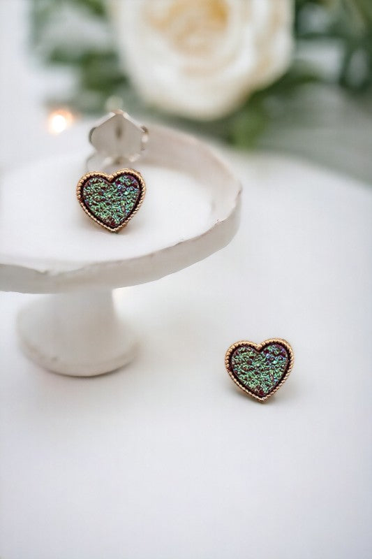 Faux Druzy Heart Post Earring