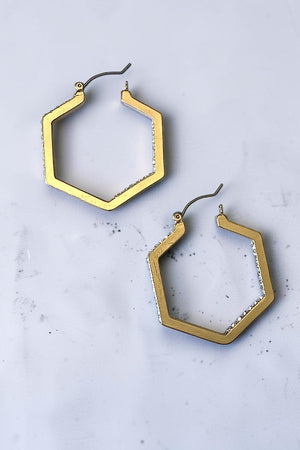 HEXAGON ONE SIDE GEMSTONE PAVE HOOP EARRING