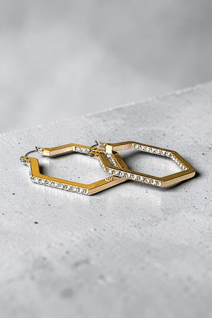HEXAGON ONE SIDE GEMSTONE PAVE HOOP EARRING