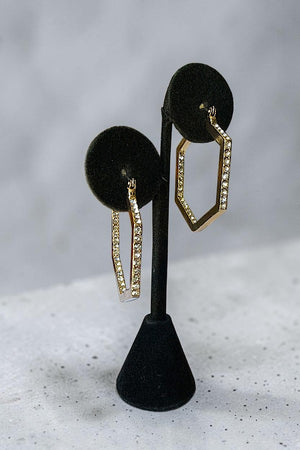 HEXAGON ONE SIDE GEMSTONE PAVE HOOP EARRING