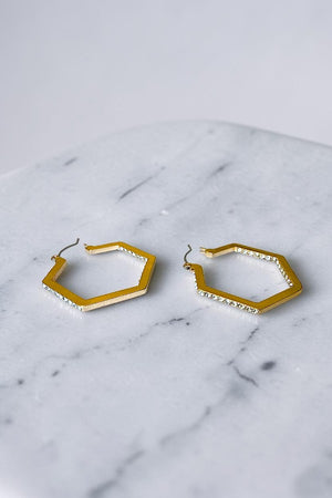 HEXAGON ONE SIDE GEMSTONE PAVE HOOP EARRING