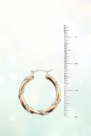 RHINESTONE PAVE TWIST TUBE HOOP EARRING