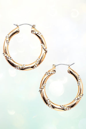 RHINESTONE PAVE TWIST TUBE HOOP EARRING