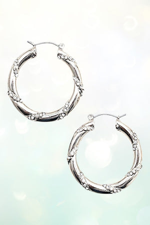 RHINESTONE PAVE TWIST TUBE HOOP EARRING