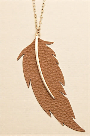 ELONGATED LEAF CUT PENDANT NECKLACE