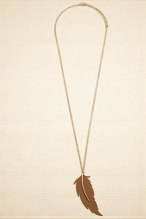 ELONGATED LEAF CUT PENDANT NECKLACE