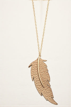 ELONGATED LEAF CUT PENDANT NECKLACE