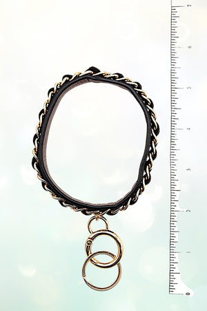 CHAIN ACCENT LEATHER BRACELET KEYCHAIN
