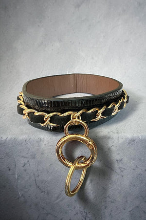 CHAIN ACCENT LEATHER BRACELET KEYCHAIN