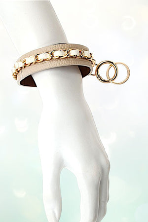 CHAIN ACCENT LEATHER BRACELET KEYCHAIN