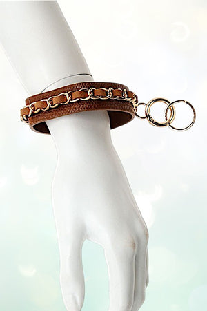 CHAIN ACCENT LEATHER BRACELET KEYCHAIN