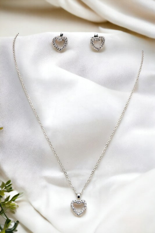 Cubic Zirconia Heart Pendant Necklace Set