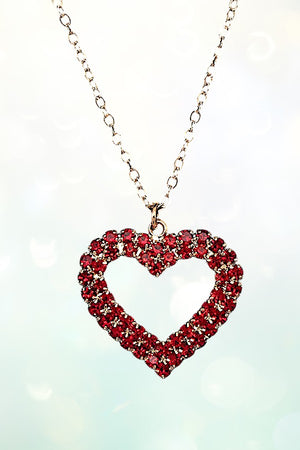 DAZZLING RED RHINESTONE PAVE HEART PENDANT NECKLACE