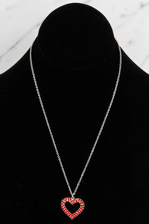 DAZZLING RED RHINESTONE PAVE HEART PENDANT NECKLACE