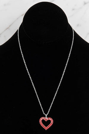 DAZZLING RED RHINESTONE PAVE HEART PENDANT NECKLACE