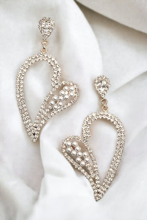 Rhinestone Pearl Heart Drop Earring