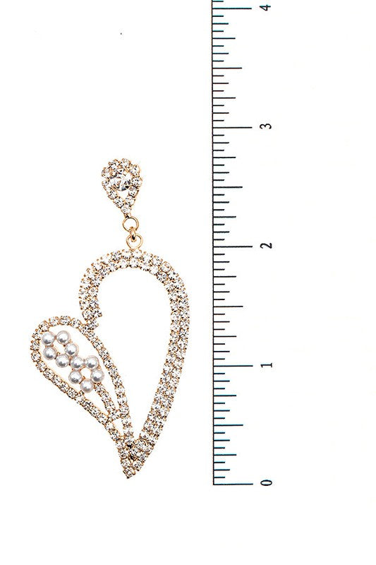 Rhinestone Pearl Heart Drop Earring