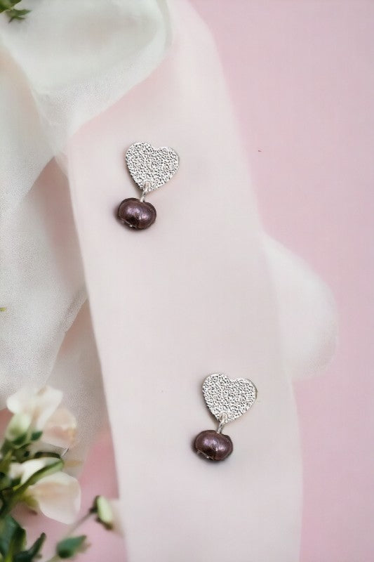 Dainty Heart Pearl Link Drop Earring