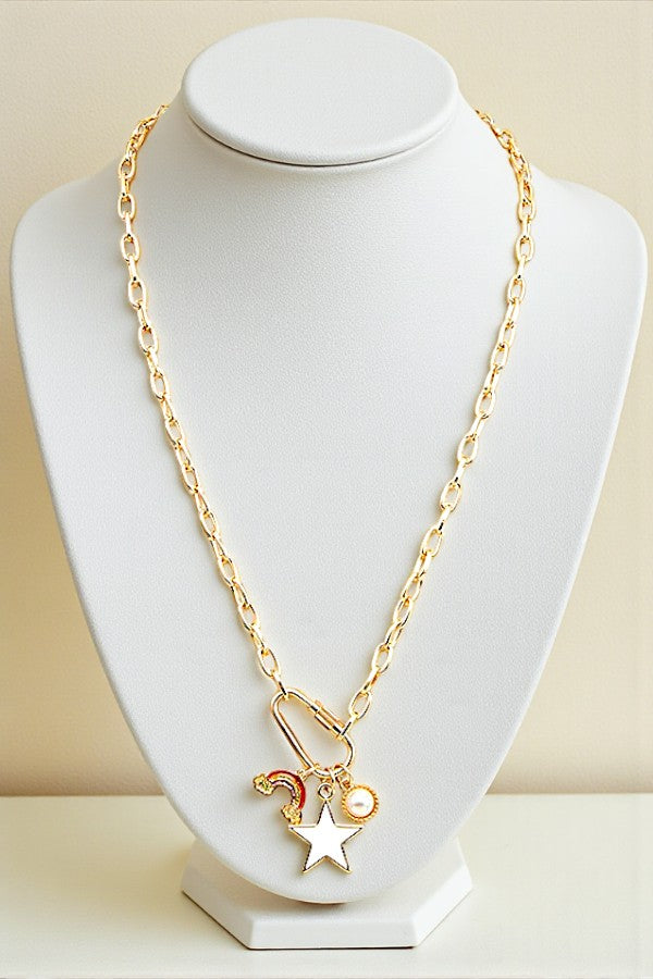 RAINBOW STAR CHARM DANGLE  CHAIN NECKLACE