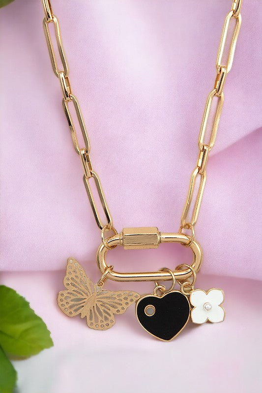 Butterfly Heart Pendant Long Necklace