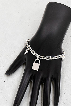 KEY AND LOCK CHARM DANGLE HARDWEAR CHAIN BRACELET