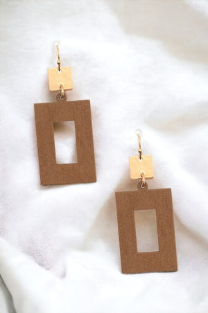 Wooden Rectangle Dangle Earring