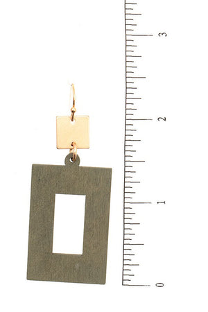 Wooden Rectangle Dangle Earring