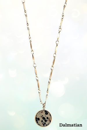 ROUND GEM PENDANT NECKLACE AND BALL BEAD STUD EARRING SET