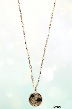 ROUND GEM PENDANT NECKLACE AND BALL BEAD STUD EARRING SET