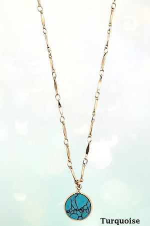 ROUND GEM PENDANT NECKLACE AND BALL BEAD STUD EARRING SET