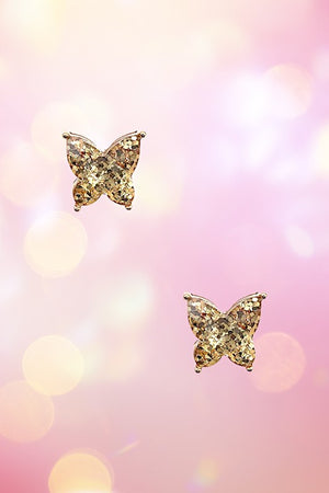 GLITTER BUTTERFLY FRAMED POST EARRING