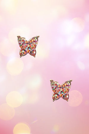 GLITTER BUTTERFLY FRAMED POST EARRING