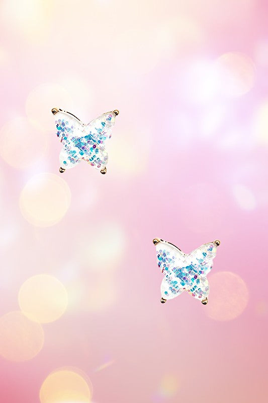 GLITTER BUTTERFLY FRAMED POST EARRING