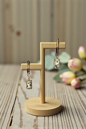 SMALL RECTANGULAR SEMI PRECIOUS GEM DANGLE SEMI HOOP EARRING