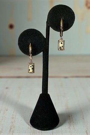 SMALL RECTANGULAR SEMI PRECIOUS GEM DANGLE SEMI HOOP EARRING