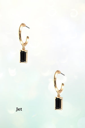 SMALL RECTANGULAR SEMI PRECIOUS GEM DANGLE SEMI HOOP EARRING