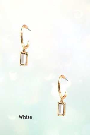 SMALL RECTANGULAR SEMI PRECIOUS GEM DANGLE SEMI HOOP EARRING