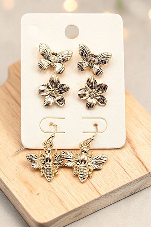 FLORAL BEE BUTTERFLY POST EARRING SET